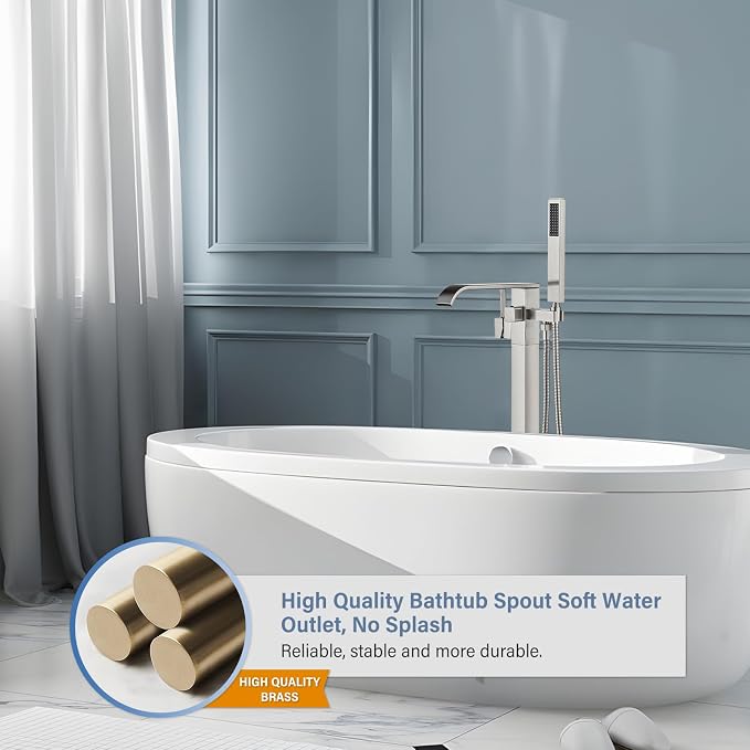 Freestanding Bathtub Faucet Brushed Nickel Tub Filler Floor Mount Single Handle - Image 4