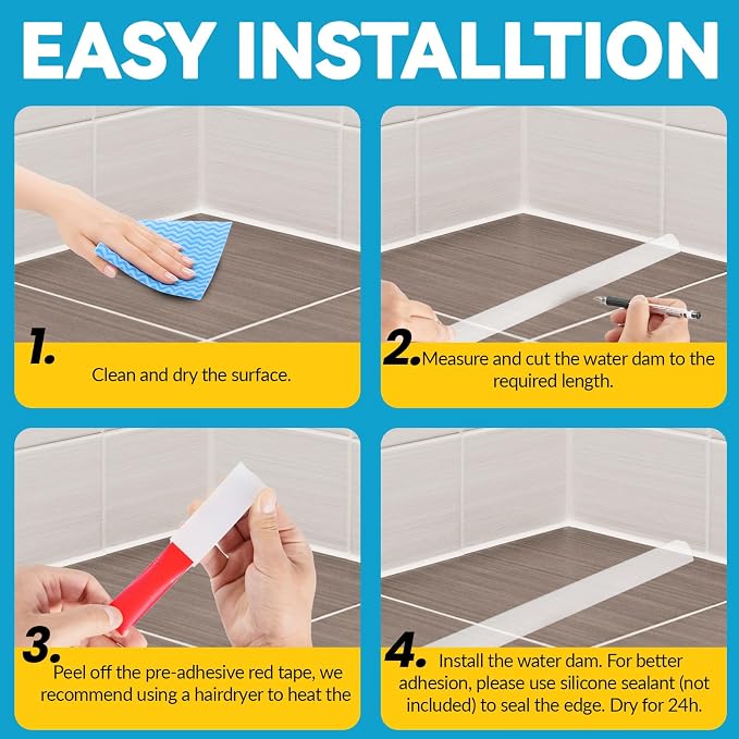 39" Collapsible Shower Threshold Water Dam Shower Barrier Keeps Water Inside - Image 9