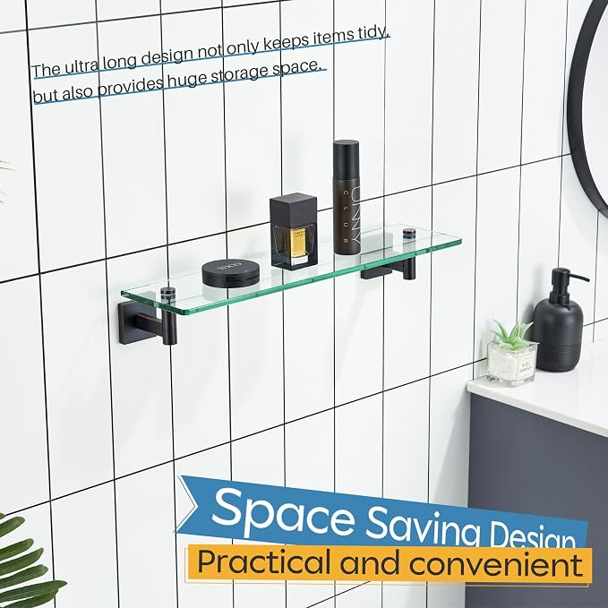 KOKOSIRI Wall Shelves Bathroom Hardware Tempered Glass Floating Shelf Hanging - Image 5