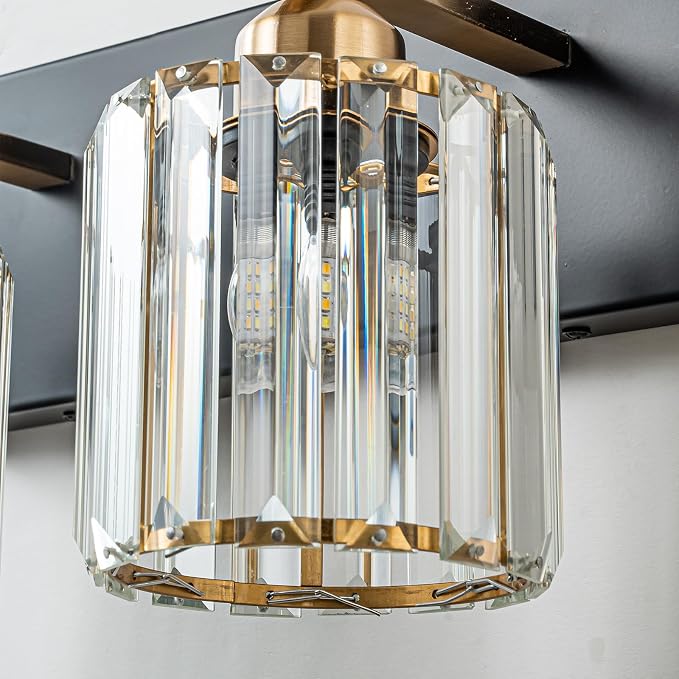 6-Light Crystal Bathroom Vanity Light, Modern Black Gold Bathroom Light - Image 8