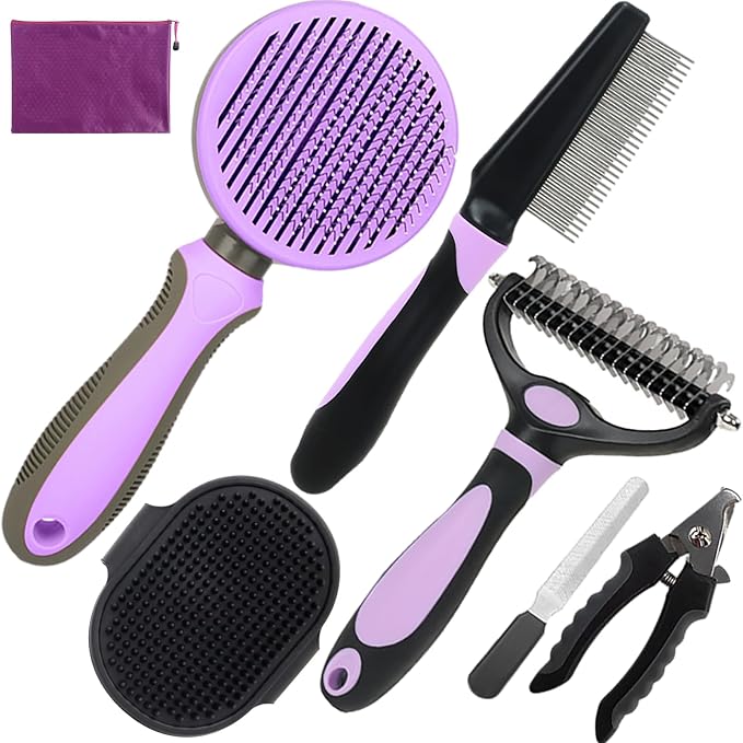 Dog Brush for Shedding, Slicker Brush, Dematting Comb, Nail Clipper, Bath Brush by KUEIOX