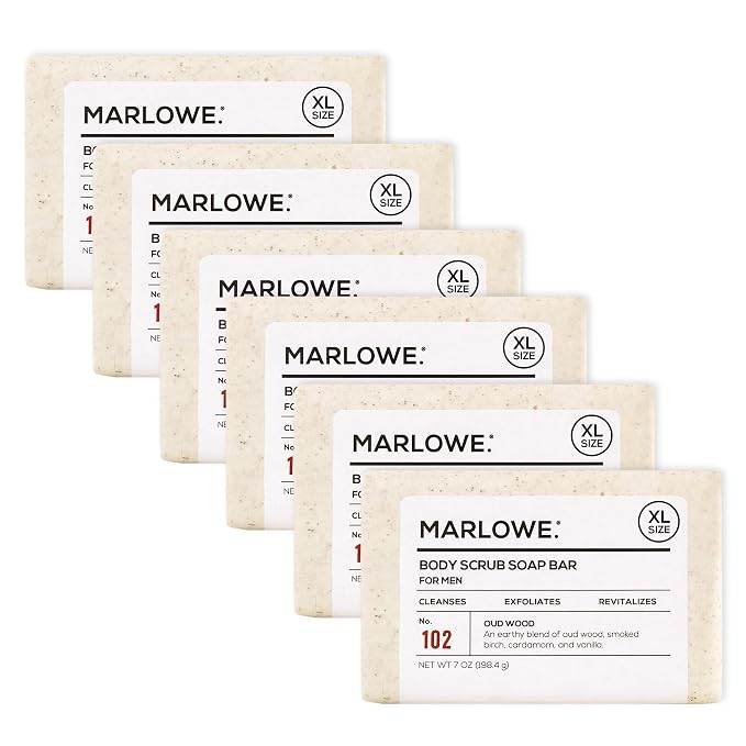 MARLOWE. No. 102 Body Scrub Soap 7 oz, Oud Wood, Exfoliating Soap Bar by MARLOWE