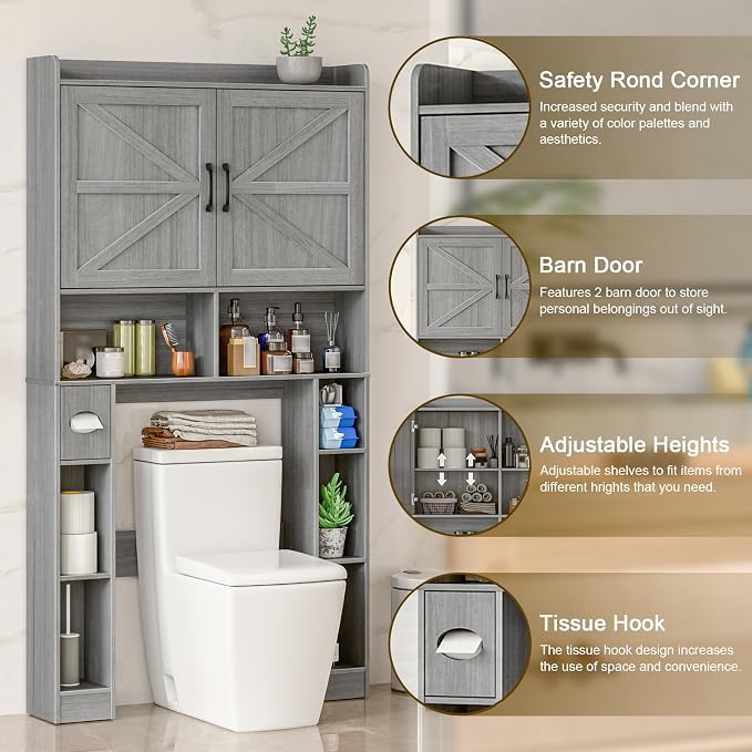 Over The Toilet Storage Cabinet, Farmhouse Toilet Cabinet Rack - Image 3