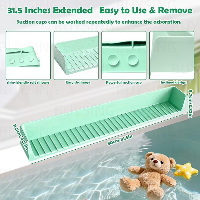 Bathtub Splash Guard for Tub 31.5 in &11 Suction Cups, Lengthened Silicone - Image 2