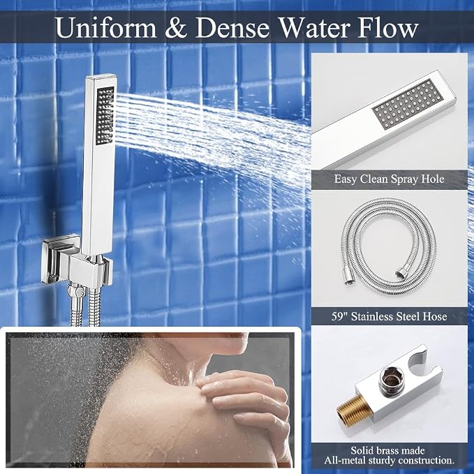 12 Inch Polish Chrome Ceiling Mount Shower System Bathroom Luxury Rain Mixer - Image 5