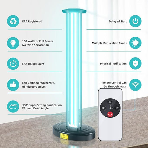 100W UV Light with Ozone, 3-Gear Timer & Remote Control, Home Purification - Image 2
