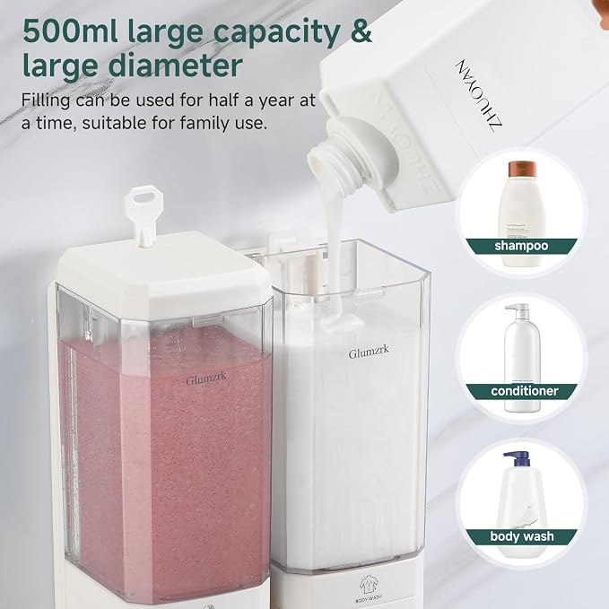 Shampoo and Conditioner Dispenser 2 Chamber No Drill Shampoo Dispenser - Image 4