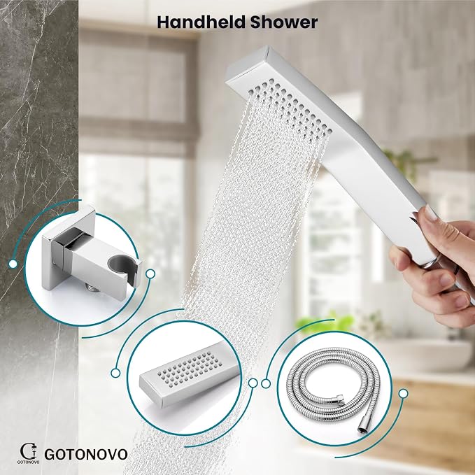 gotonovo Shower System with Tub Spout Wall Mounted Rain Shower Head and Handle - Image 6