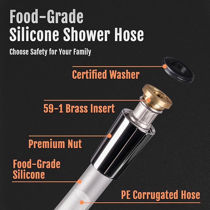 Shower Hose, Food grade Silicone Shower Head Hose, Kink-Free Handheld Shower - Image 2