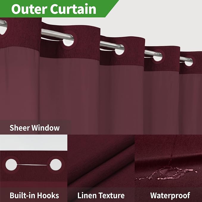 Extra Long No Hooks Needed Linen Textured Shower Curtain - Image 3