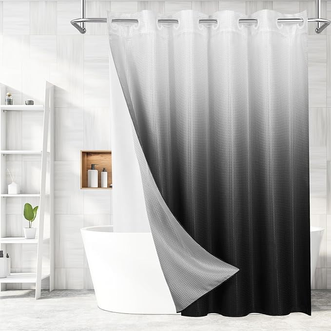 MitoVilla No Hooks Needed Extra Long Shower Curtain Liner Set, 86 inch XL Black by MitoVilla