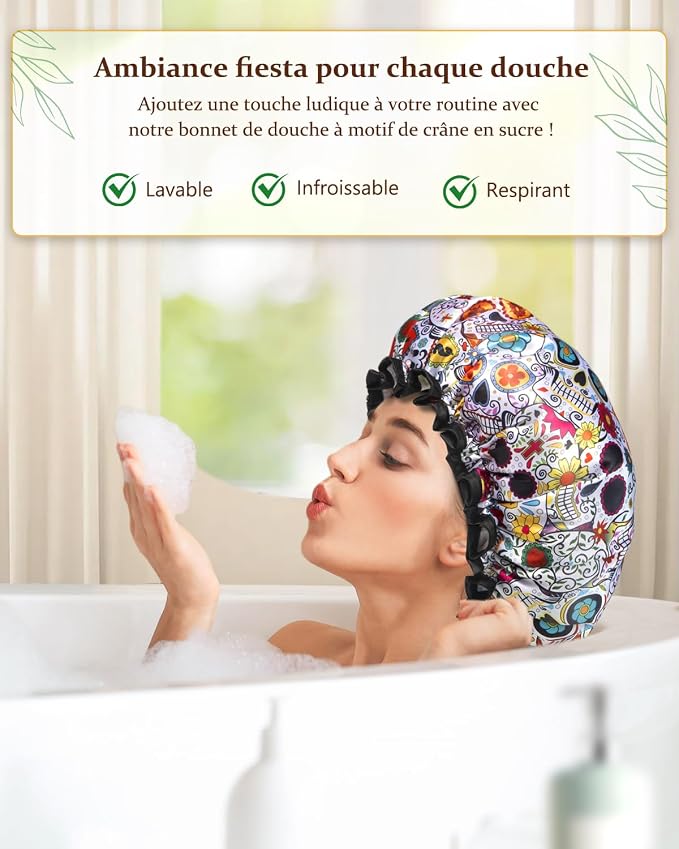 mikimini Shower Cap for Women Reusable Waterproof, Hair Cap for Shower - Image 6