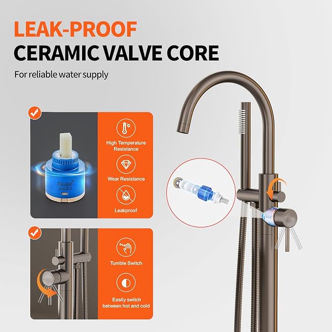 Freestanding Bathtub FaucetFloor Mount Bathtub Filler Shower Mixer Faucet - Image 4