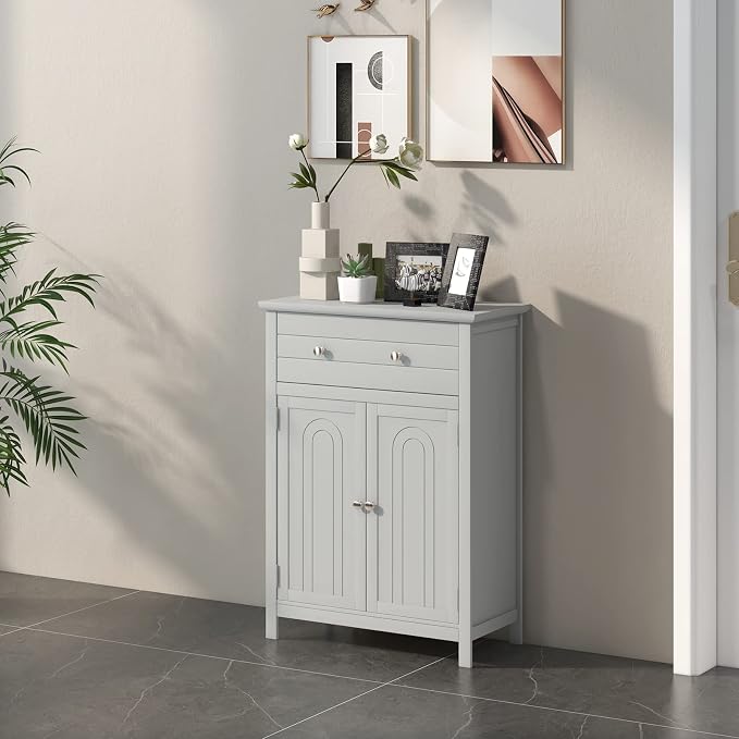 COSTWAY Bathroom Floor Cabinet, Wooden Side Storage Organizer w/Larger Drawer - Image 4