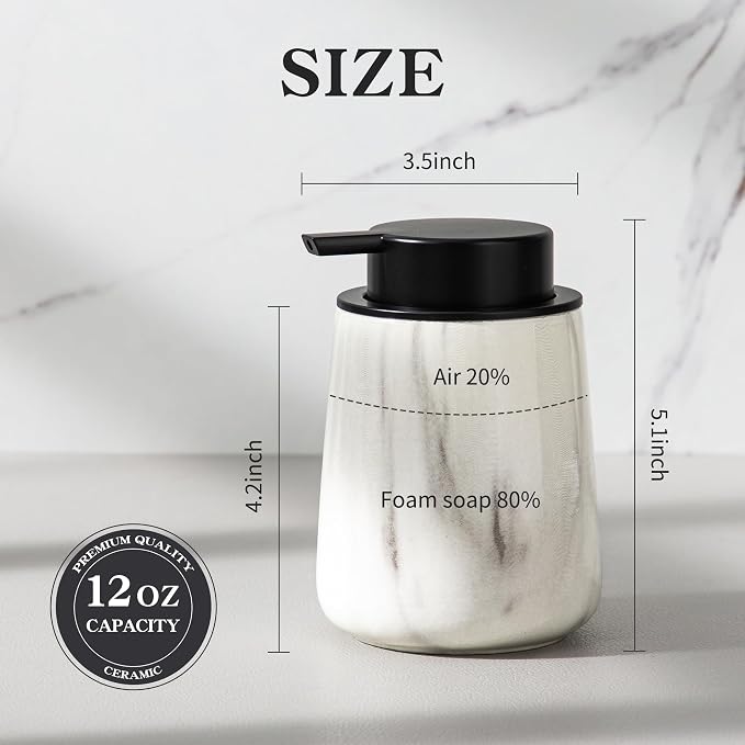 Enra Ceramic Soap Dispenser, 12 oz Marble Lotion Dispenser Bathroom Liquid - Image 2