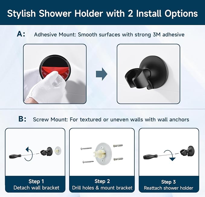 BRIGHT SHOWERS Strong Adhesive Shower Head Holder - Image 6