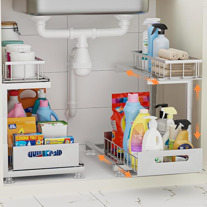 2 Pack Under Sink Organizer, Heavy Duty Meta Slide Out Sink Shelf Organizer by Toyear