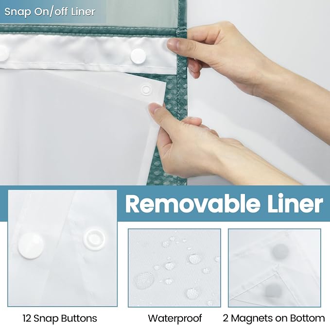 Seaweed Green Long No Hook Shower Curtain - Image 6