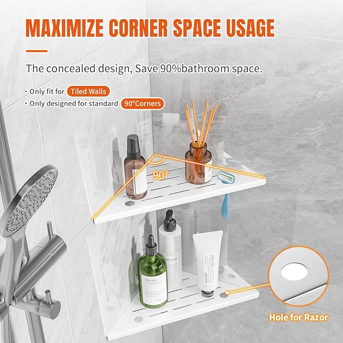 Corner Shower Shelf with Razor Hole, Rustproof Stainless Steel Shower Organizer - Image 6