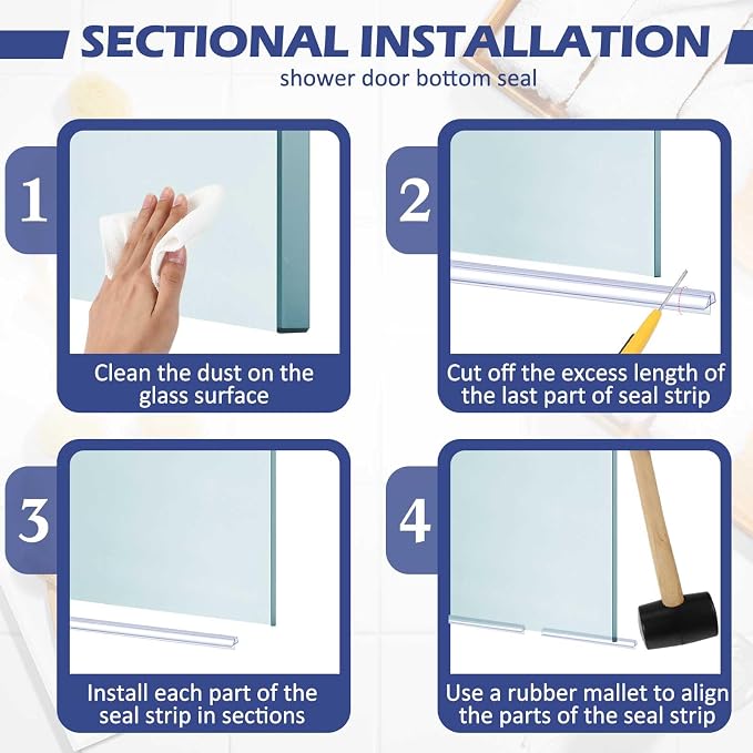 Frienda 2 Pcs Shower Door Bottom Seal 1/4" x 36'' Clear PVC Glass Door Sweep - Image 4