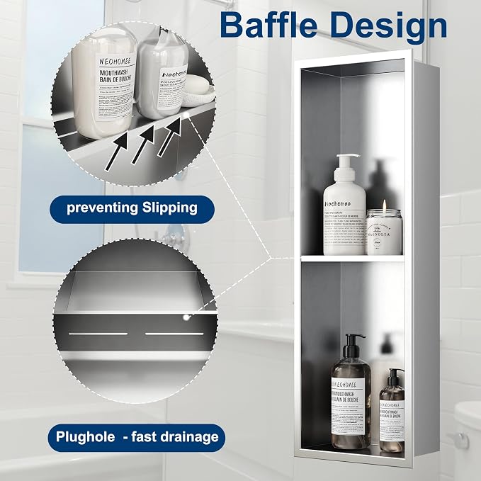 Neodrain Shower Niche Double Shelf Stainless Steel No Tile Needed Bathroom - Image 5