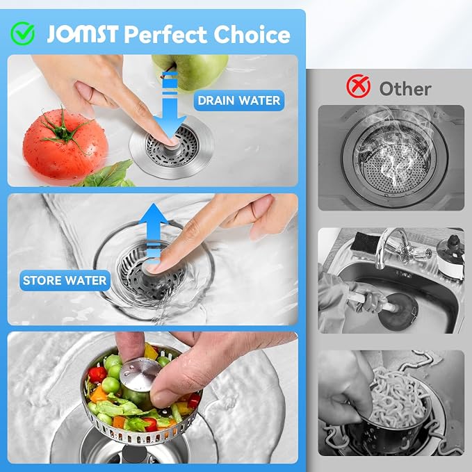 3-in-1 Stainless Steel Kitchen Gadget, JOMST Kitchen Sink Drain Strainer – Fast - Image 2