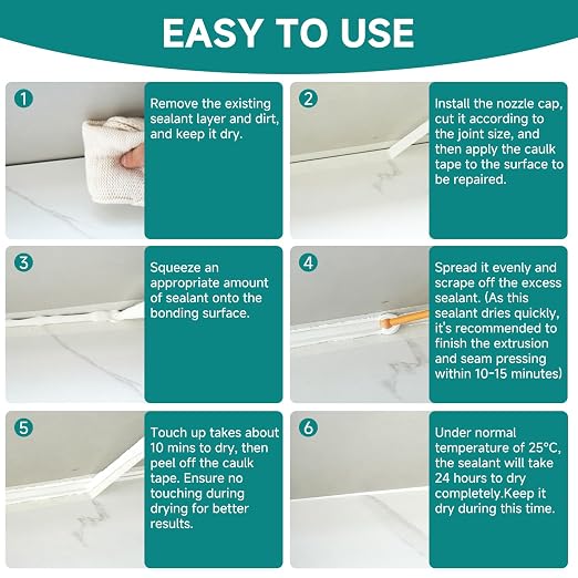 White Silicone Caulk for Bathroom & Kitchen, Waterproof Silicone Sealant for - Image 8