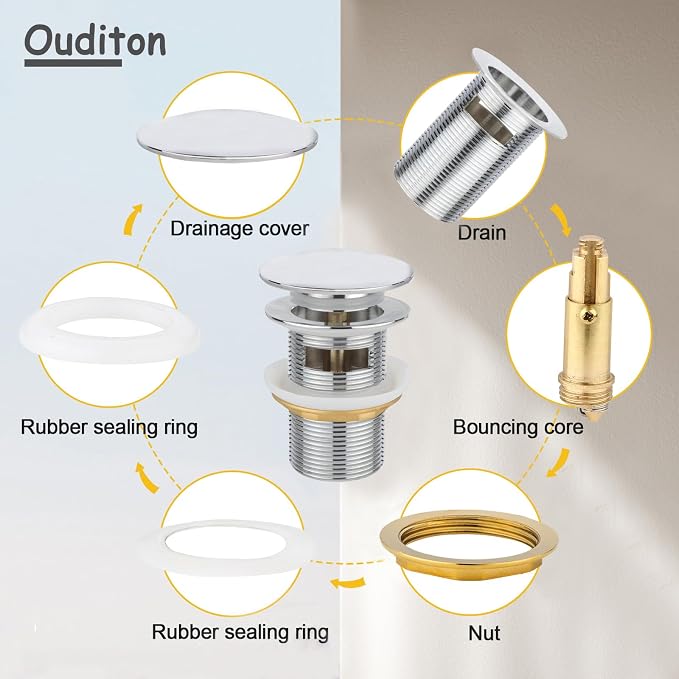 Tub Stopper Bathtub Drain, Brass Pop-up Freestanding Bathtub Drain Stopper - Image 4
