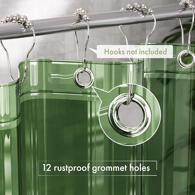 AmazerBath Shower Curtain Liner, 72x72 Transparent Pine Green Shower Liner - Image 3