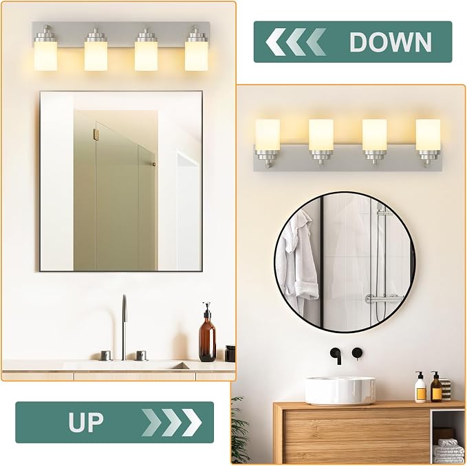 IZORRO Bathroom Vanity Light Fixture, 4-Light 27.5 Inch Brushed Nickel Bathroom - Image 6
