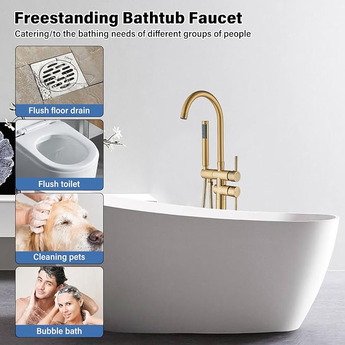 Brushed Gold Freestanding Bathtub Faucet - Image 7