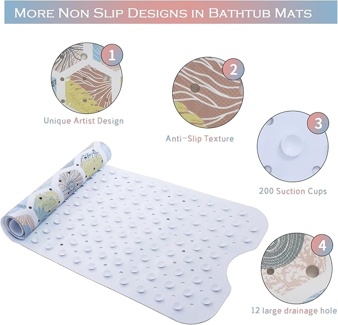 Starfish Bathtub Mat Non Slip for Kids 40x16in Extra Long Anti Slip Geometry - Image 4