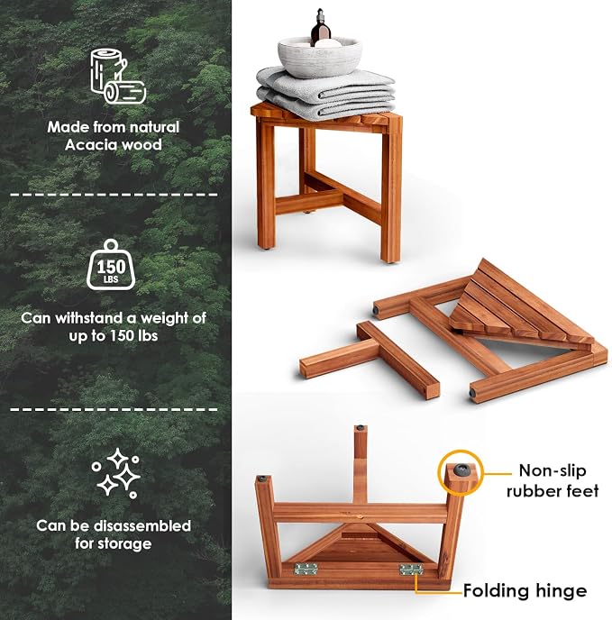 HOLANA 12" Acacia Shower Stool for Shaving Legs - Image 3