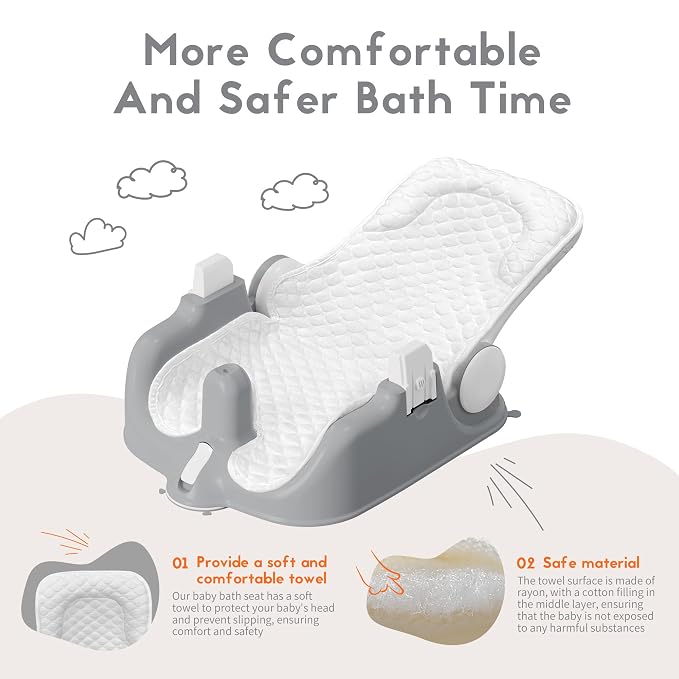 BabyBond Baby Bath Seat with Sitting & Lying 2 Modes, 3-Speed Adjustment - Image 3