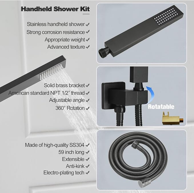 Shower Faucet Set Rain Shower System Matte Black - Image 4