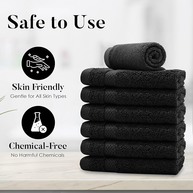 DAN RIVER 12-Pack Premium 100% Cotton Black Face Towels – Reusable Face Towel - Image 8