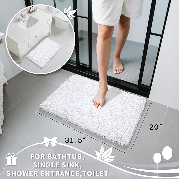 Yimobra Chenille Bathroom Rugs Non Slip, Extra Thick Soft Absorbent Bath Rug - Image 2