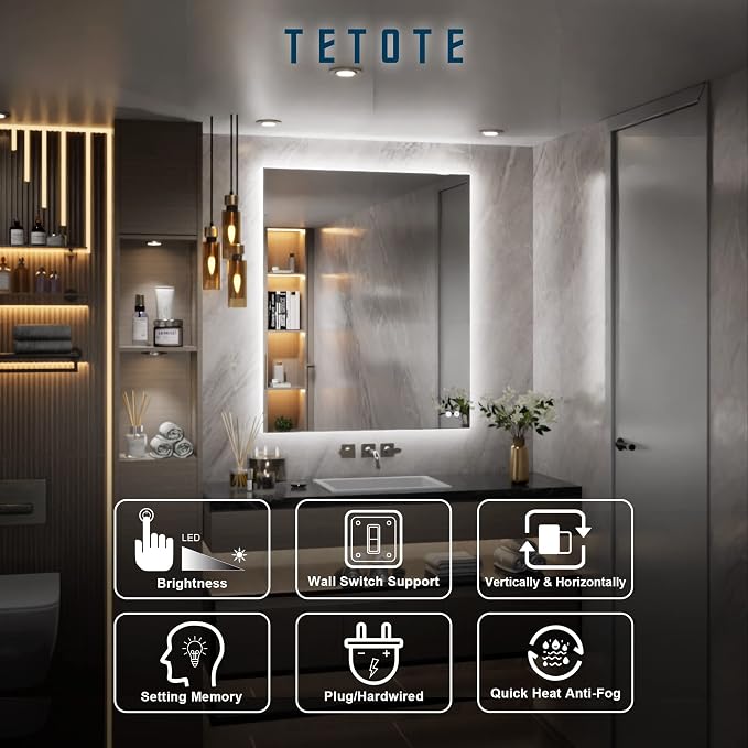 TETOTE 30x36 Inch LED Backlit Bathroom Mirror - Image 8