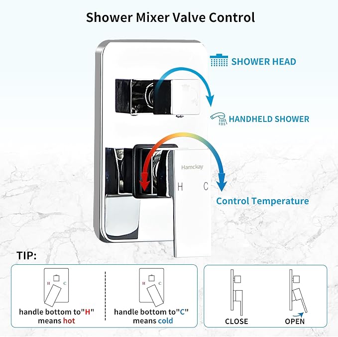 12 Inch Polished Chrome Shower Faucet Set - Image 6
