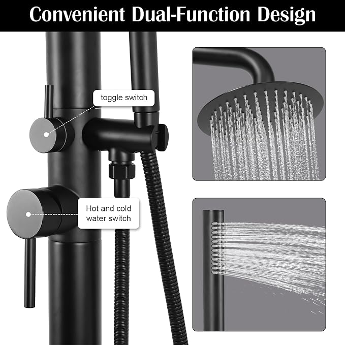 2-Function Poolside Portable Power Shower Floor Mounted Freestanding Black - Image 8