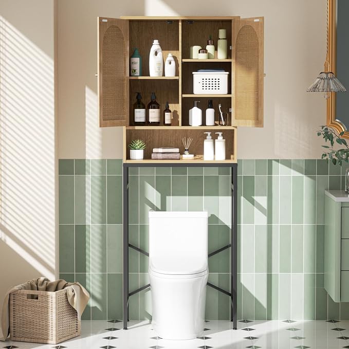 Rattan Toilet Storage Cabinet, Over the Rack Wood Cabinet - Image 3