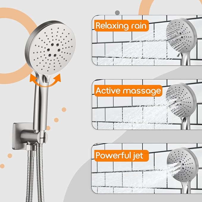 Shower Faucet Mixer Set Includes 10-Inch Rained Shower Head, 3-Setting Handheld - Image 4