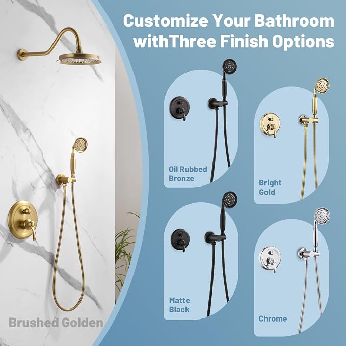 Antique Shower Head Faucet Set, Brushed-Gold Vintage Wall Mount Shower Faucets - Image 6