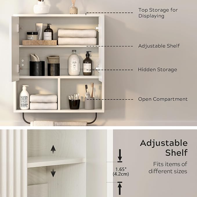 Bathroom Wall Cabinet, Fluted Wooden Medicine Cabinet Storage - Image 4