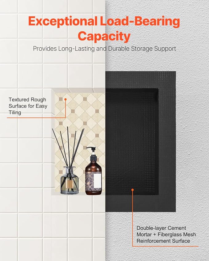 VEVOR Shower Niche, 16-Inch Width x 16-Inch Height x 3.5-Inch Depth Single - Image 5