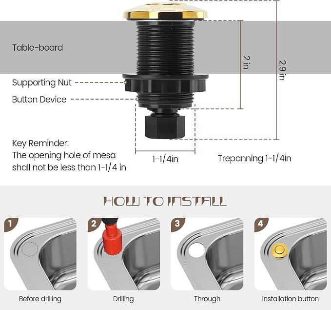 Garbage Disposal Air Switch Kit Sink Top Waste Disposal Stainless Steel Golden - Image 5