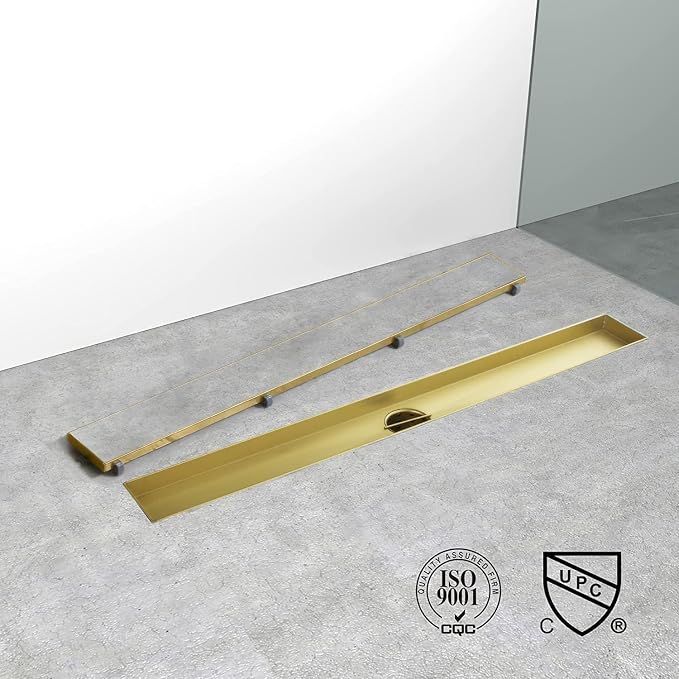 Linear Shower Drain, 40 inch Gold Drain - Image 4