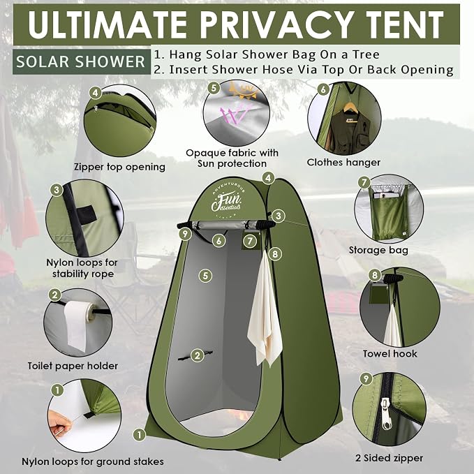 Solar Shower Tent Kit, Instant Pop Up Privacy, 5 Gallon Solar Shower Bag - Image 3