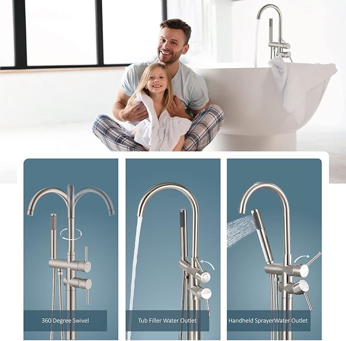 Aolemi Floor Mount Bathtub Faucet Freestanding Tub Filler Standing High Flow - Image 3