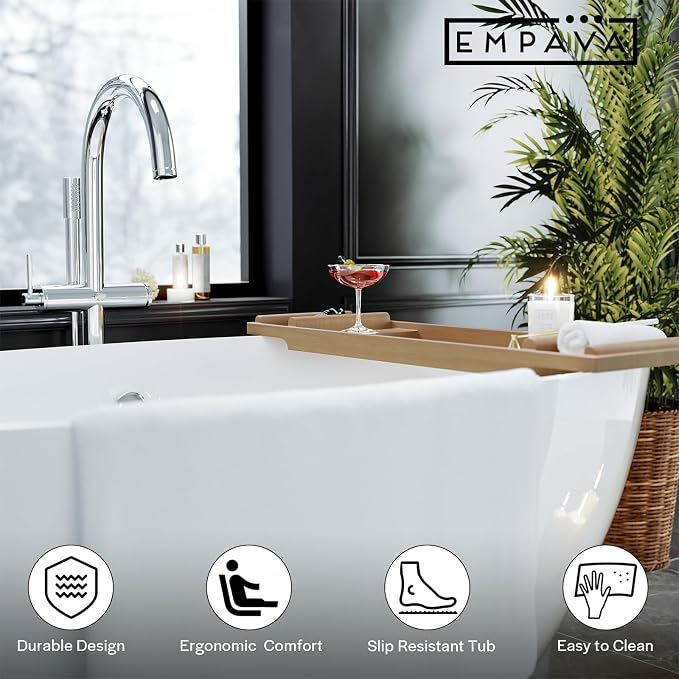 Empava Freestanding Bathtub, Non-Slip Flat Bottom, Glossy White, cUPC Certified - Image 3